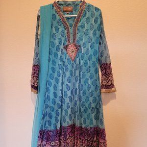Aqua blue and purple anarkali like NEW